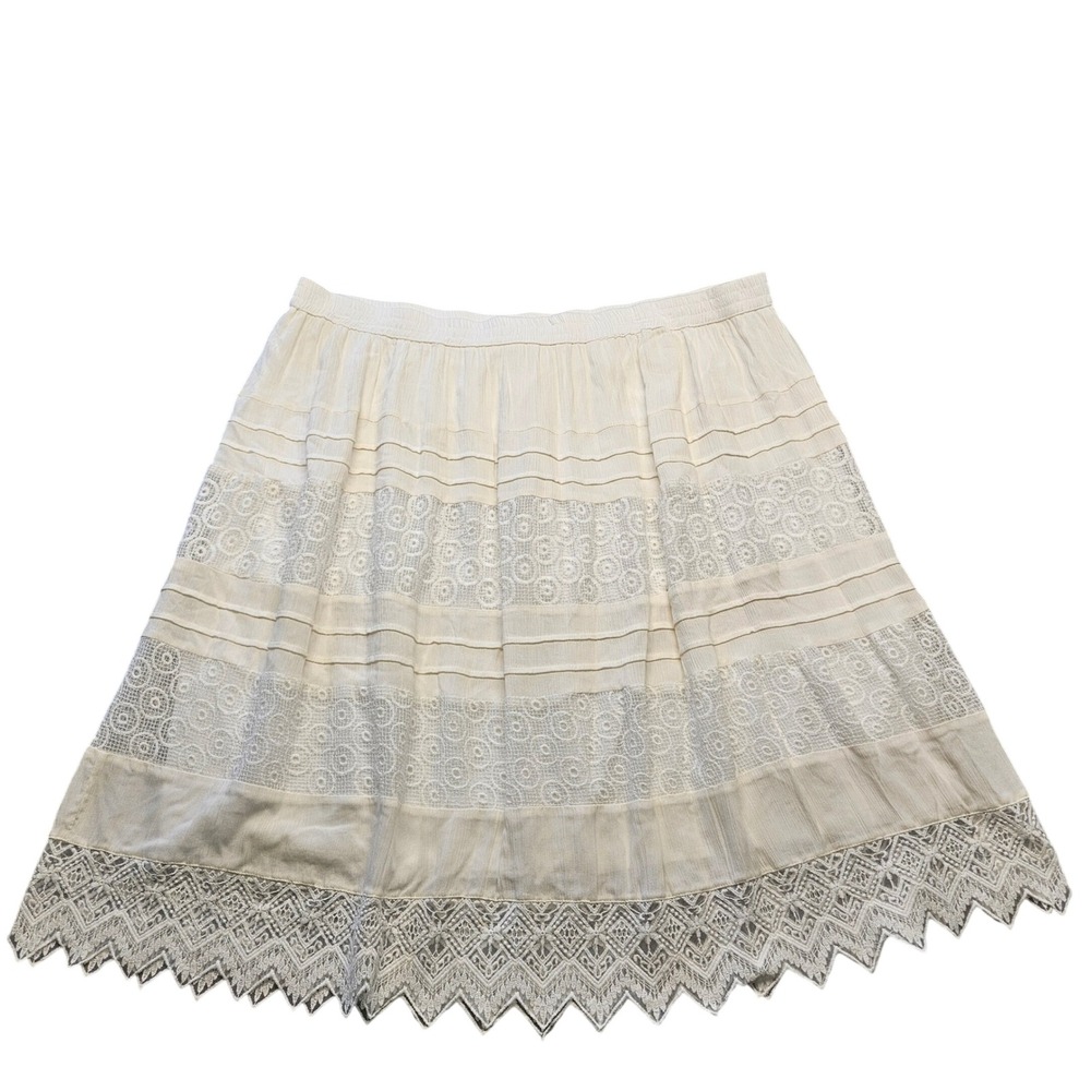 Studio West‎ Apparel Ivory Lace Pintuck Midi Skirt Plus Size 3X Boho Prairie
